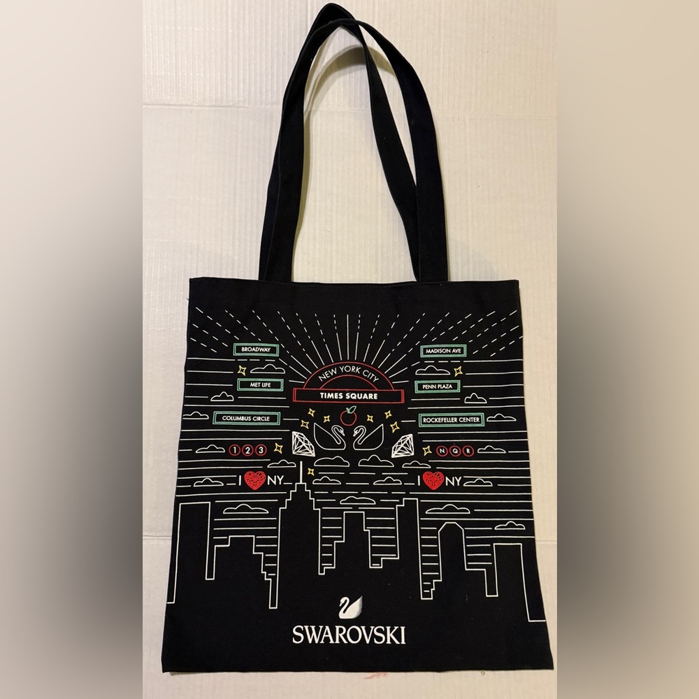 Swarovski Black Canvas Promotional NYC Skyline Tote Bag NEW
